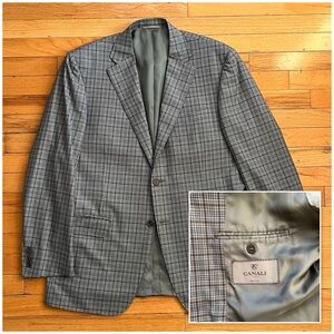 Canali Recent 100% Wool Brown Gray Plaid Blazer Jacket Sport Coat US 42 EU 52
